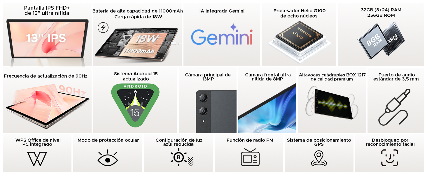 DOOGEE Tableta Tab E3 Pro de 13 pulgadas, 11000 mAh, 256 GB, Android 1 DOOGEE Tableta Tab E3 Pro de 13 pulgadas, 11000 mAh, 256 GB, Android 1